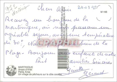 Martinique, Petite-Anse — visão de pescadores — Edições Exbrayat, n° M 195 — Verso