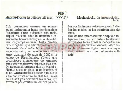 Macchu-Picchu — cidade inca misteriosa — Pureo Service S.A. n° XXX-C2 — Verso