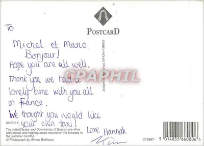 Landschaften von Sussex — Mohnfelder und Hügel — Postkarte — Rückseite