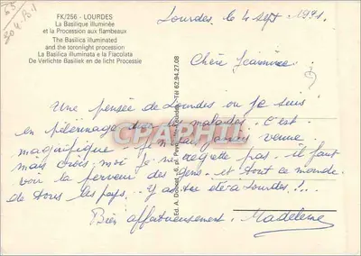 Lourdes — Oświetlona Bazylika i Procesja z Fakirami — Wyd. A. Dobeil, Lourdes — Rewers