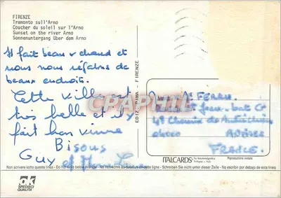 Florenca nad Arno — zachód słońca — ITALCARDS — Rewers