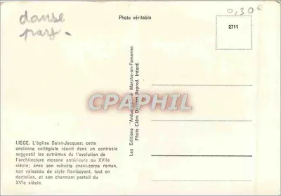 LIEGE. A Igreja de São Jacó — Editora: Les Éditions Ardoueau em Marche-en-Famenne, n° 2711 — Verso