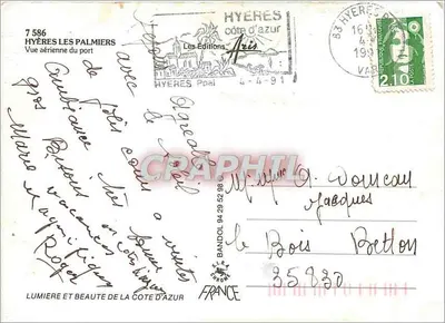 Hyères Les Palmiers — Luchtfoto van de haven — Les Éditions Aris, n°7 586 — Achterkant