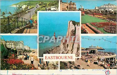 Eastbourne — panoramiczny widok falistego wybrzeża i parku — wydawca nieznany — Rewers