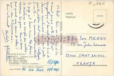 Cemitério Alegre — Cimetière des Gai — Sapinta — Editora 'Arta Grafică' n° 0137/73 — Verso