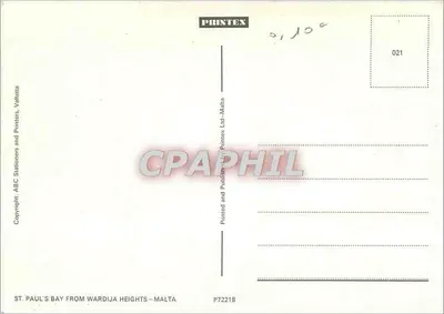 Vista de Saint-Paul's Bay a partir de Wardija Heights — Malta — editor Printex Ltd. — Verso
