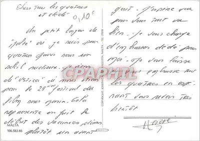 Malta — widok panoramiczny z lotniskiem, Grand Harbour, Sliema, Busket, Floriana, St. Paul's Bay, Dghaisa, Ghar Lapsi — wydawnictwo Karozzin, nr 106.583.66 — Rewers