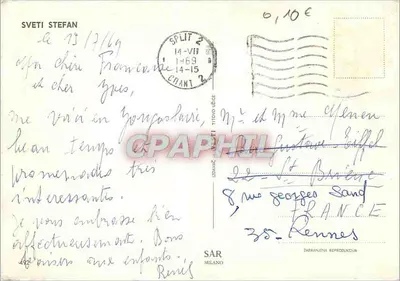 Sveti Stefan — ilhota com pontão — S.A.R. Milano, n°492 — Verso