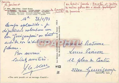 Nice - Cimiez — Mosteiro, Areias romanas, Jardins e vestígios — Verso