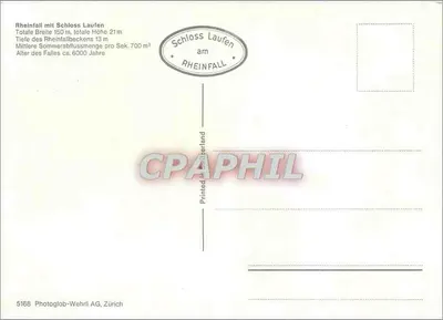 Rheinfall z zamkiem Laufen — Szwajcaria — Photoglob-Wehrli AG, Zurych, nr 5168 — Rewers