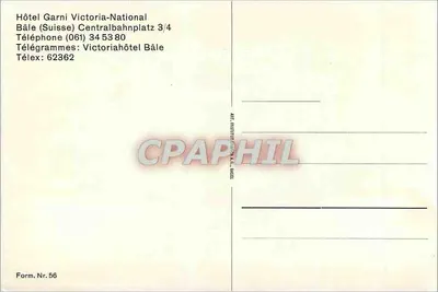 Hôtel Garni Victoria-National — Basileia (Suíça) — Form. Nr. 56 — Verso