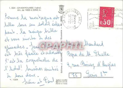 Chamrousse le Recoin — widok panoramiczny i sceny narciarskie — Wydawnictwo SPADÈM, nr Y.1324 — Rewers
