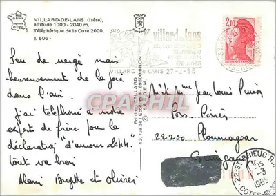Villard-de-Lans (Isère) — Teleférico da Côte 2000 — Editor S.F.A.D.E.M. n° 1.506 — Verso