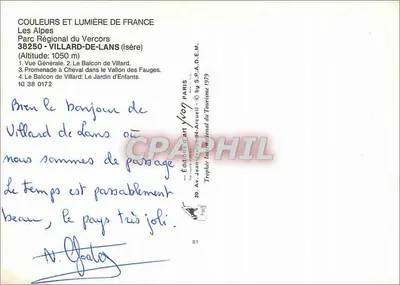 Villard-de-Lans — Pamiątka z Villard-de-Lans — Wydawnictwo Jean-Arcueil — Rewers