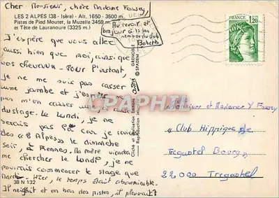 As Alpes — esquiadores em uma encosta nevada — editor Les 2 Alpes — Verso