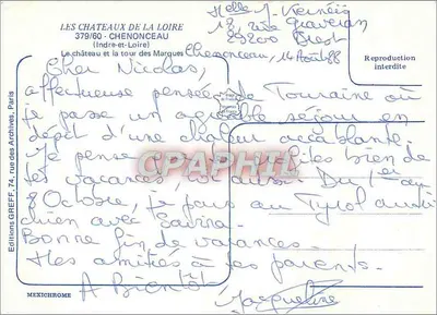चेनोंसॉऊ के किला — मार्क्स के टॉवर — एडिशन्स ग्रेफ़, 379/60 — पीछे