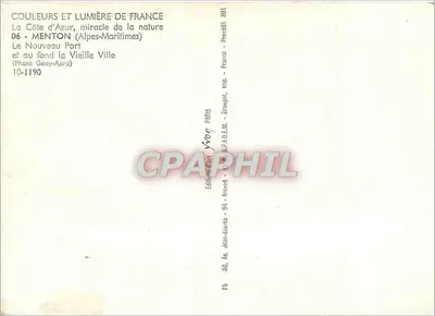 Menton — A Nova Baía e a Velha Cidade — Edições Yvon, Paris — Verso