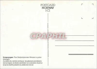 Kvaenangen — Lódzianka Oksfjordjokulen w świetle polarnym — Édition Service S.A. Paris — Rewers