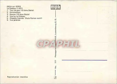 Esch-sur-Sûre — Zamek i krajobraz — Messageries Paul Kraus, nr 777 — Rewers