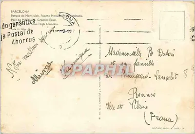 Parque de Montjuïc — Fonte monumental iluminada — Editor A. Campaña y J. Puigterán, série II, n° 104 — Verso