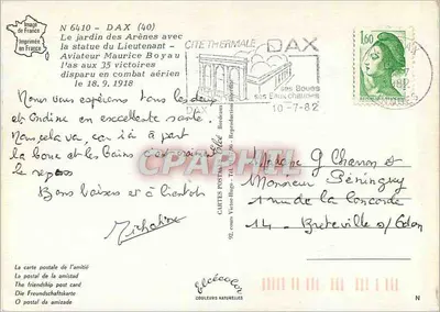 Jardim das Arênes — Estátua do Tenente Aviador Maurice Boyau — Editor Elcik — Verso
