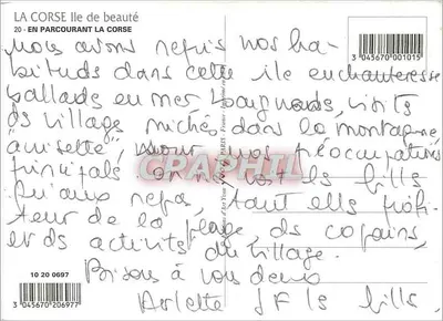 Vivário, floresta de Vizzavona, jumento, Corte — Percorrendo a Corse — Éditions d'Art Yann — Verso