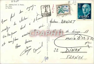 Gibraltar — vista do Rocher e de seus arredores — editor não identificado, número de série não visível — Verso