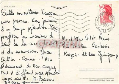 Côte d'Azur — vue de la mer et d'une côte rocheuse — Litografia SEVEN S.r.l. Verona Italia — Verso