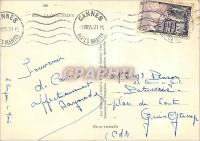 Cannes, Monaco, Monte Carlo, Saint-Raphaël, Nice, Cap d'Antibes, Menton — Lembrança da Costa Azul — Edição « MAF » — Verso
