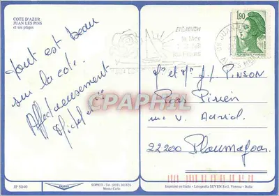 Juan Les Pins — Plaże — wydawca Sopico, nr JP 5040 — Rewers