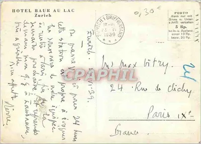 Hotel Baur au Lac — Zurique — editor não identificado, número de série não visível — Verso