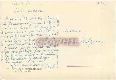 Lago Léman — Castelo de Chillon — editor C.A.P. n°2051 — Verso
