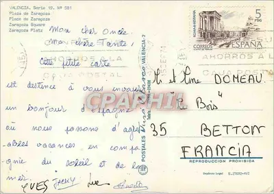 Plaza de Zaragoza — Valência — Editor desconhecido, série 19, n° 581 — Verso