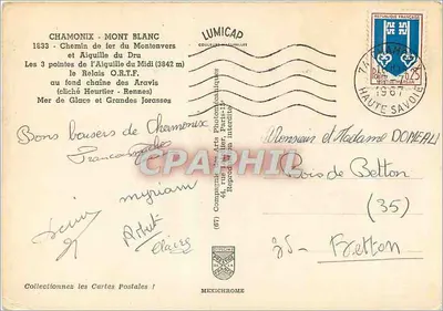 Chamonix Mont-Blanc — vista panoramica delle montagne e del treno — editore Mexichrome — Verso