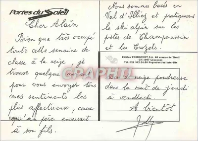 Carta postal de Val-d'Illiez — Portas do Sol — Edição PERROCHET S.A. — Verso