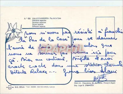 Pas de la Casa — Recorde de Pas de la Casa — FISA I.G. - Palaudarias, 26 - Barcelona — Verso