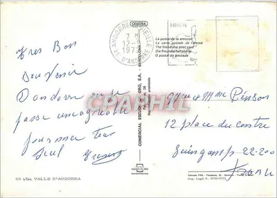 Valles de Andorra — Al recorrer las Valles de Andorra — Editor: ESCUDO DE ORO, S.A. n° 4744 — Reverso