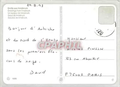 Innsbruck — à côté do rio verde Inn — Tiroler Kunstverlag Hizzau — Verso