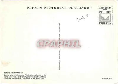 Abdij van Glastonbury — algemene uitzicht naar het westen — Pitkin Pictorial Postcards — Achterkant