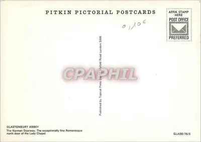 Abadia de Glastonbury — The Norman Doorway, north door of the Lady Chapel — Pitkin Pictorial Postcards — Verso