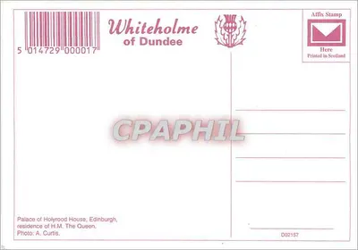 Palácio de Holyrood — Editor Whiteholme of Dundee, n° D02157 — Verso