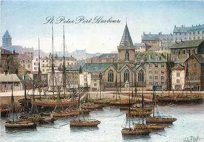 St. Peter Port Harbour — widok portu z kościołem — Kevin Platt