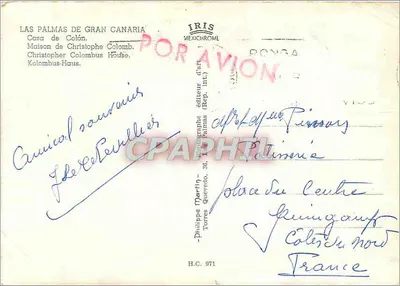 Las Palmas de Gran Canaria — Casa de Cristóbal Colón — editor IRIS — Reverso