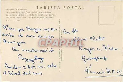 Biała Góra i Teide z plateau Maja — Tenerife (Kanary) — seria II, n° 7325 — wydawca A. Camarà & J. Pugibéran — Rewers
