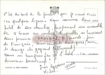 Gran Canaria — Lembrete — Verso