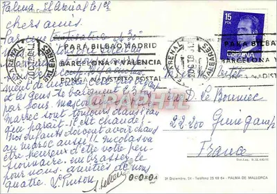 Mallorca — Karta pocztowa turystyczna z mapą i zdjęciami miejsc — wydana przez ICARTA — Rewers