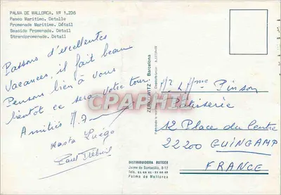 Palma de Mallorca — Promenade Maritime — detalhe — Distribuidora Rotger, n° 1.236 — Verso