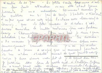 Coelho em um campo de flores brancas — Carta postal com texto manuscrito — Impressora Sylvestre, n°3251 — Verso