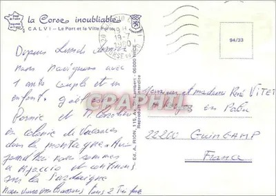 Calvi — Port i Miasto Umocowane — Wyd. A. Rion, nr 94/33 — Rewers