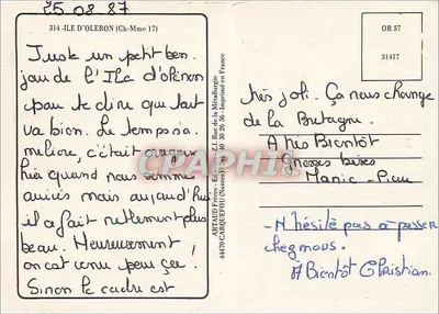 Île d'Oléron — ilustrowana kartka pocztowa — Artaud Frères, Nantes — Rewers